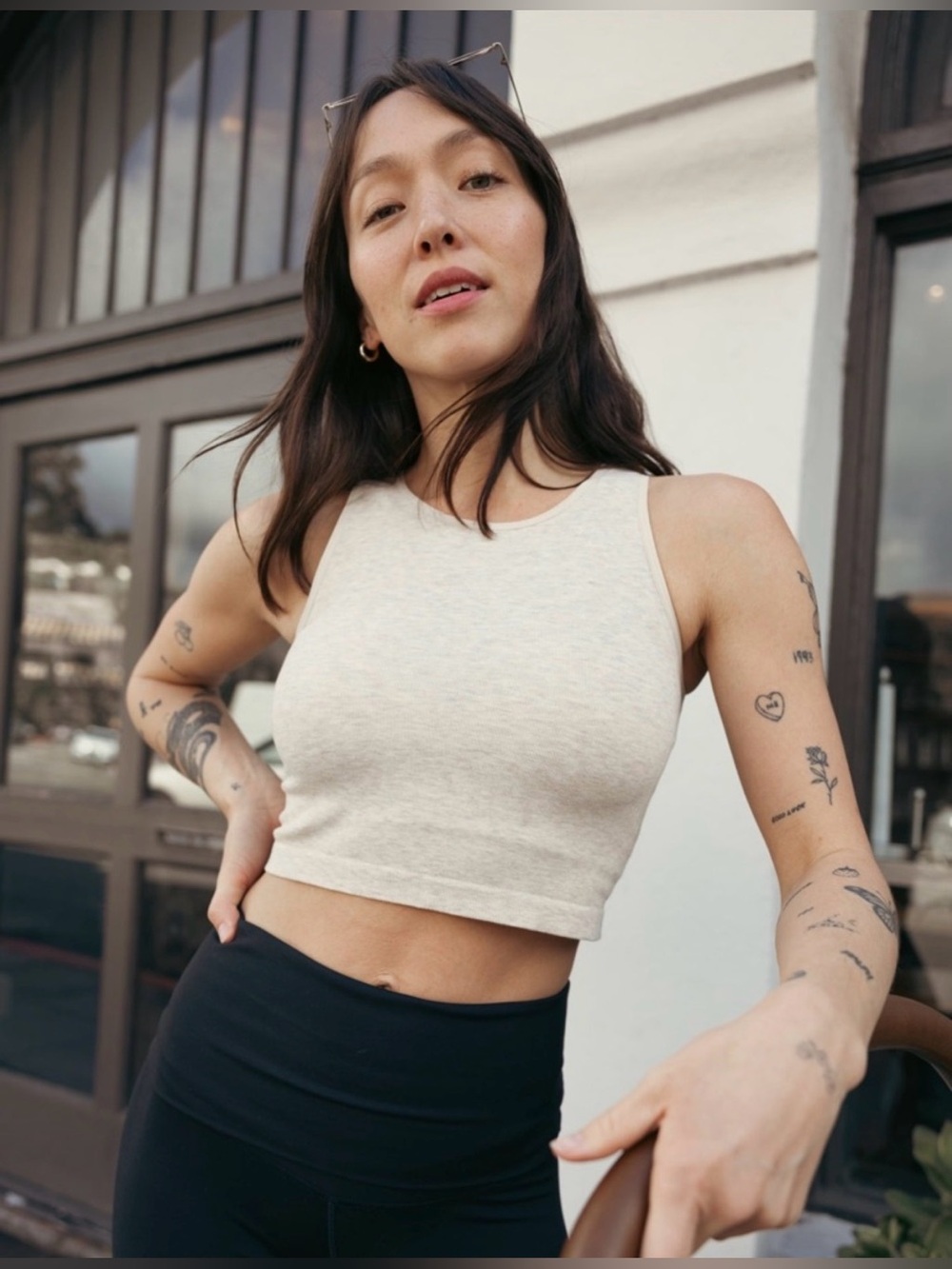 Kindred Bravely Heathered Cream Ribbed Tank Bra Top